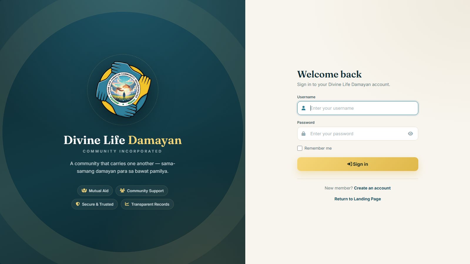 Member sign-in page