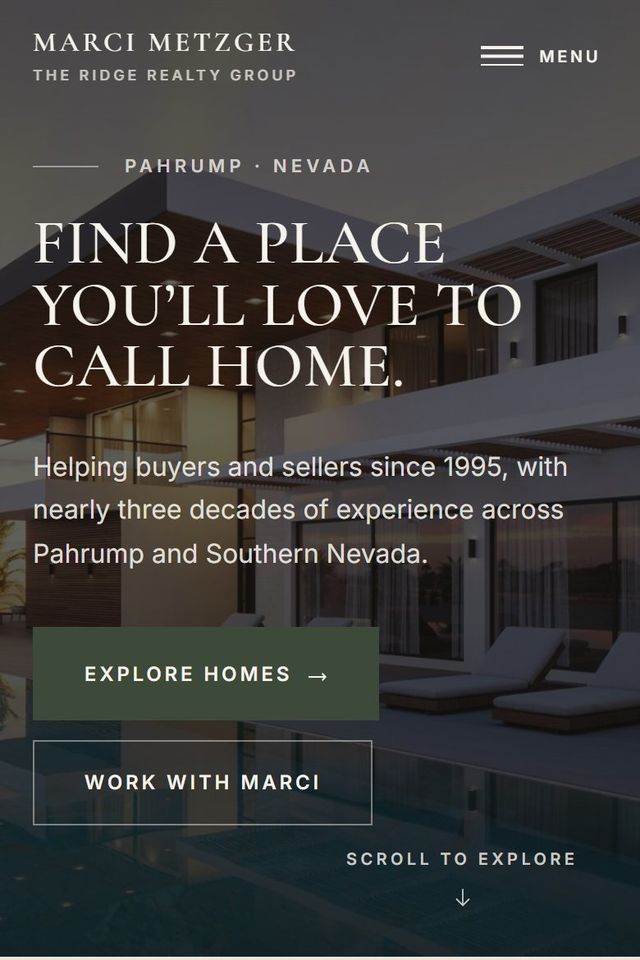 Marci Metzger homepage on mobile